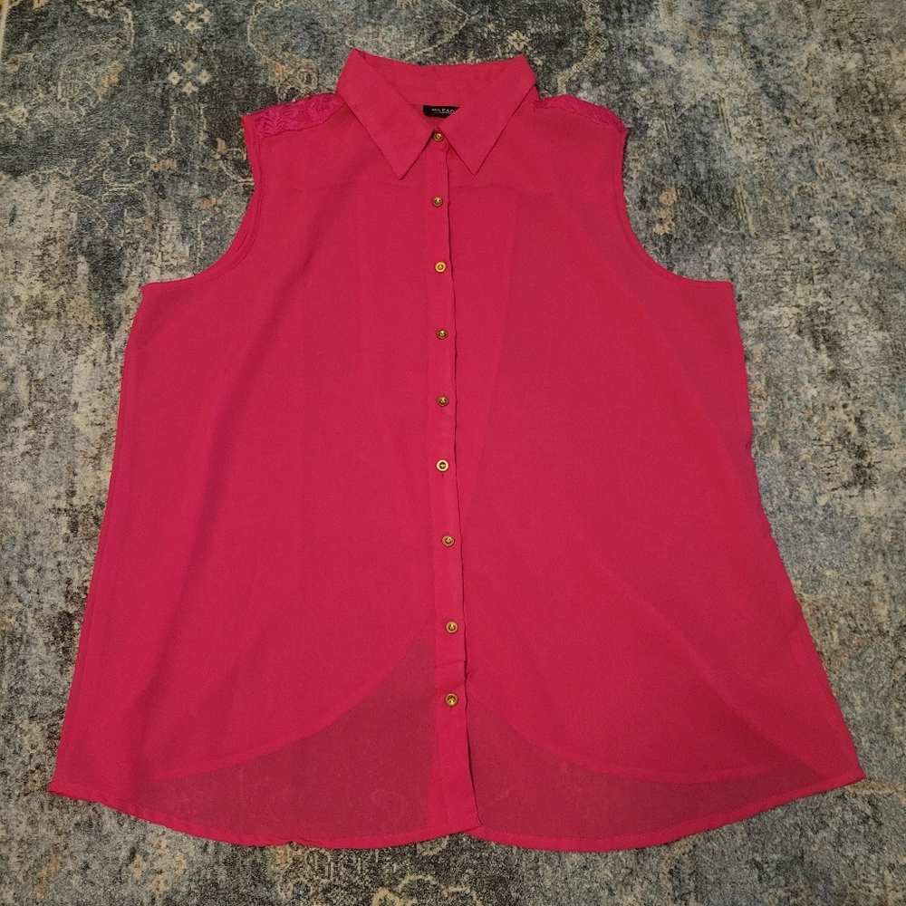 Mileage Size 2X Sleeveless Pink Button-Up Women's Top